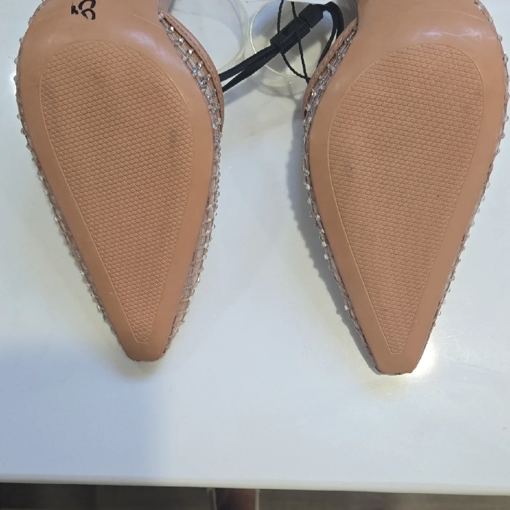 Zara Women's Beige Embellished Heels with Clear Straps - Picture 3 of 10